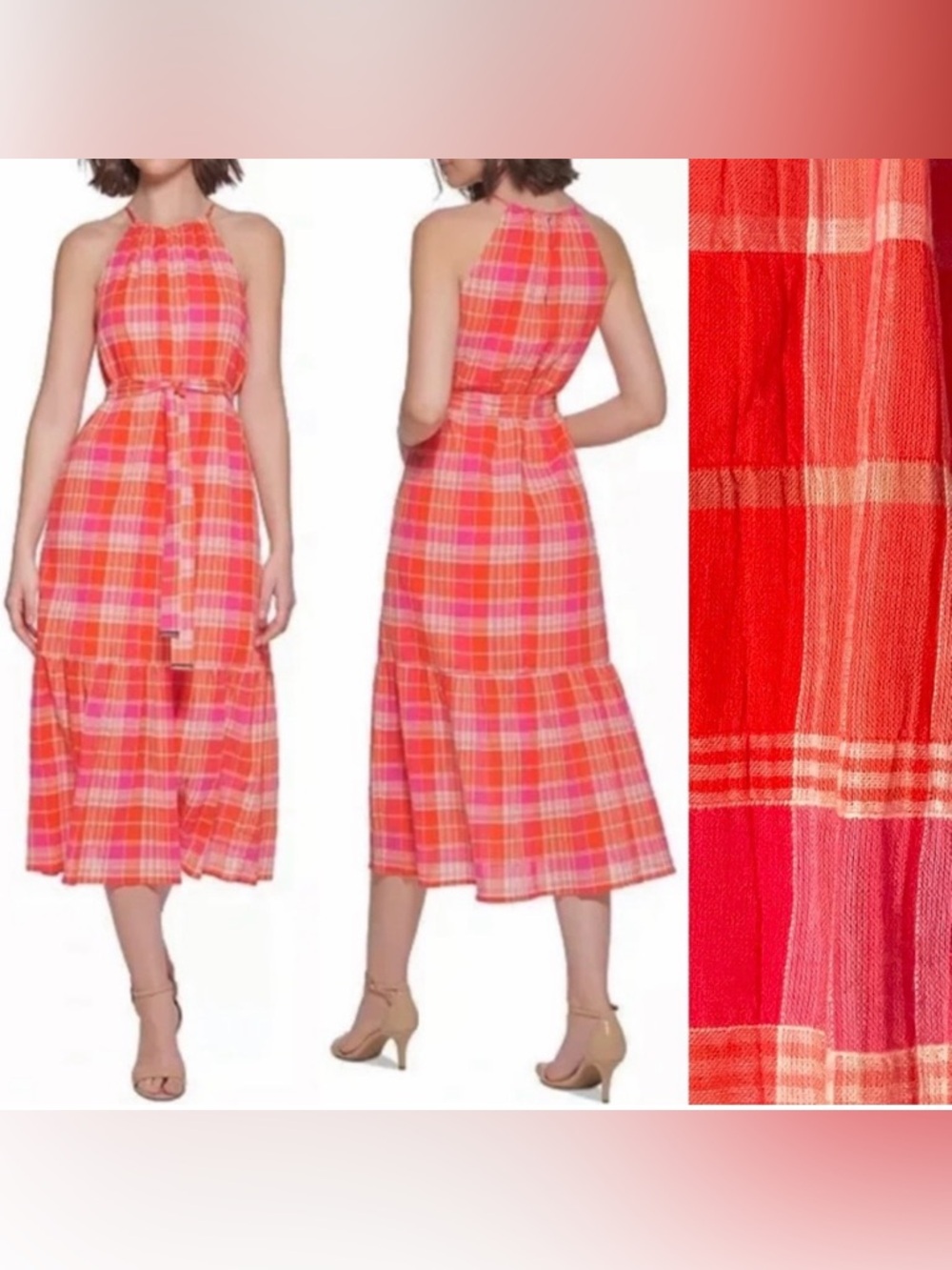 Tommy Hilfiger Bayfront Madras Plaid Belted
Midi Dress Size 8 Tommy Hilfiger NWT